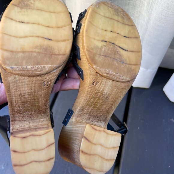 GUC TOPSHOP Black Leather Wood Heels 37 / 6.5 - Picture 11 of 12